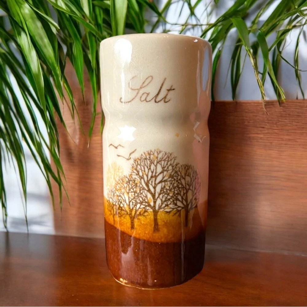 VINTAGE Brown Ceramic Salt, Pepper, Sugar, and Creamer Set with Tree Design - Picture 4 of 7